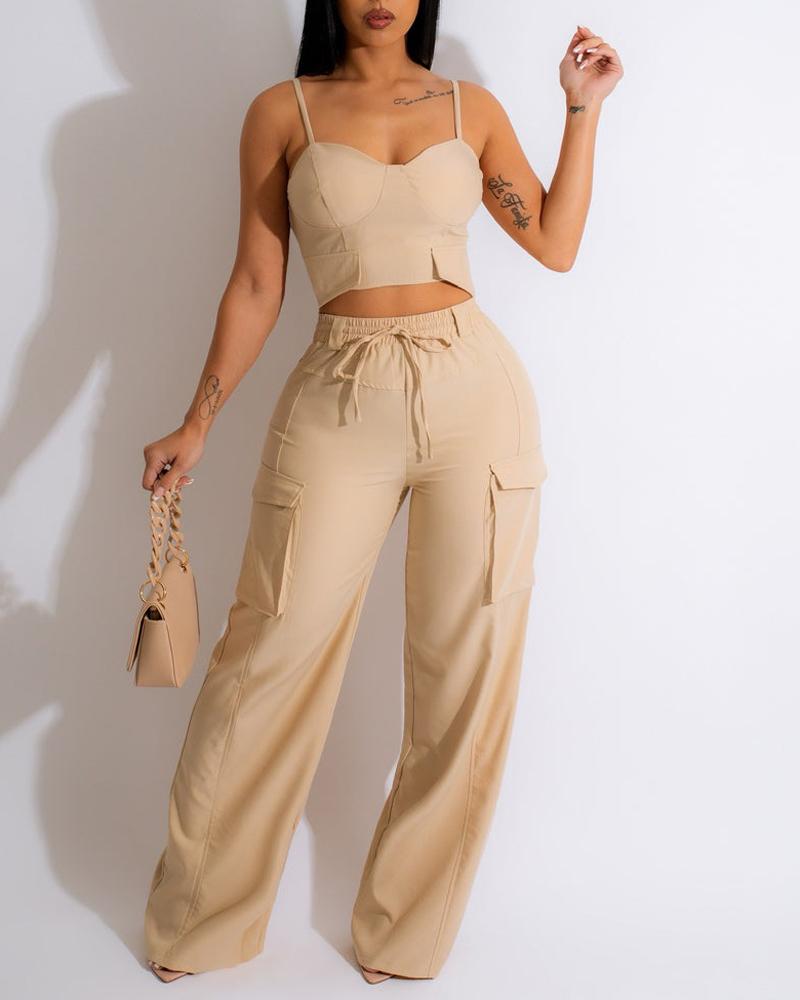 Crop Cami Top & Pocket Design Pants Set – Tee's Trendz & Things