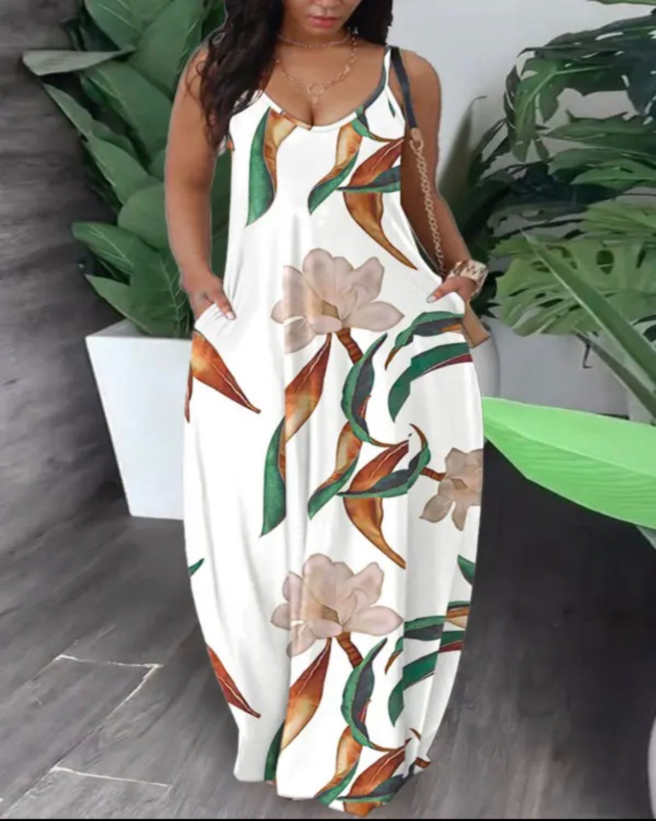 Tropical Print Pocket Design Maxi Dress