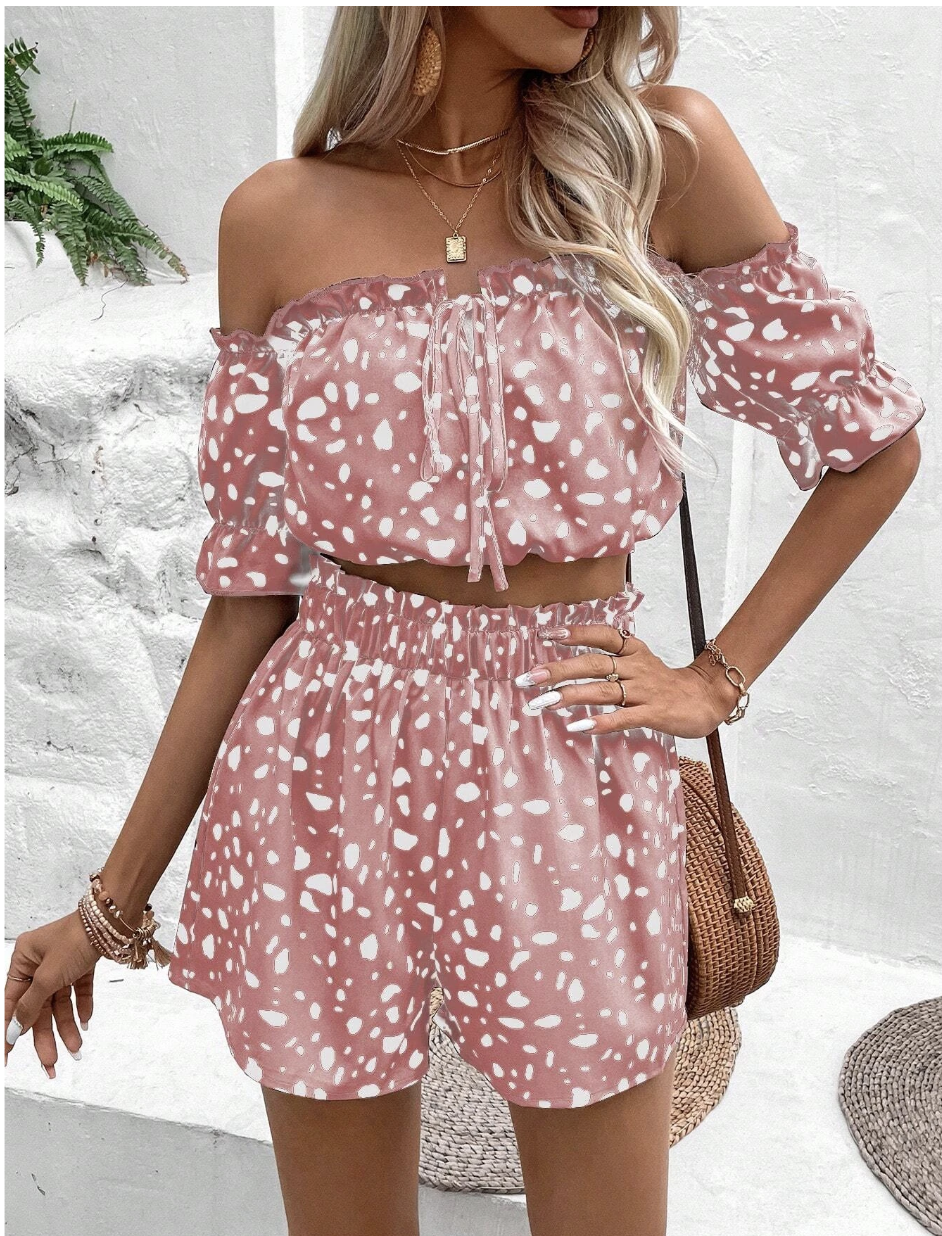 Pink Frills 2 Piece Short Set