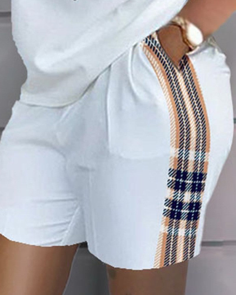 Faith Plaid Print Casual Top & Shorts Set