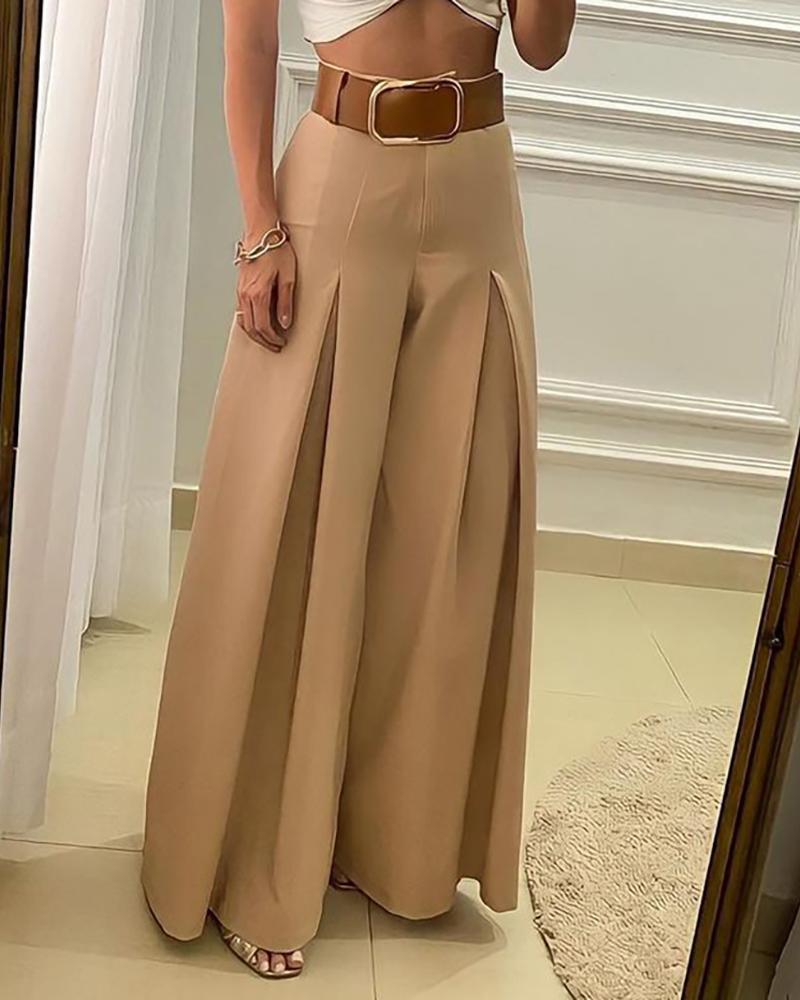 High Waist Ruched Wide Leg Pants ( No Belt)